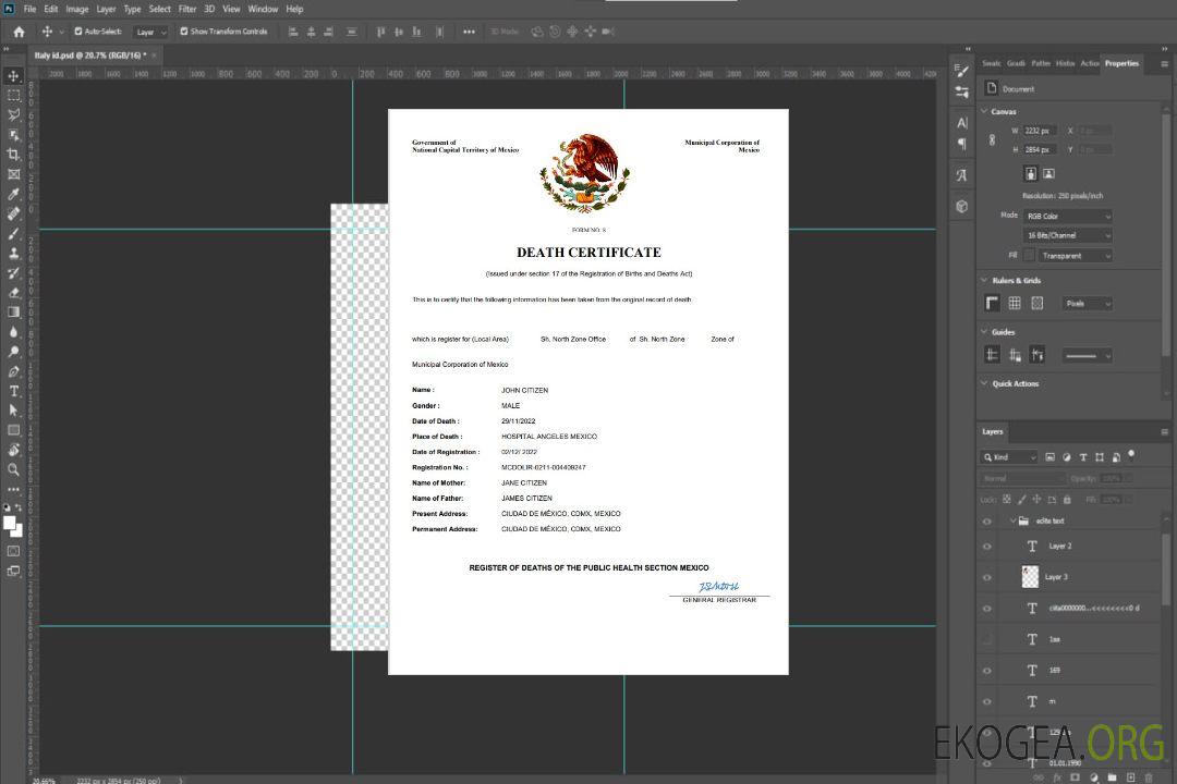 Modèle Word et PDF de certificat de décès de l'état civil du Mexique template